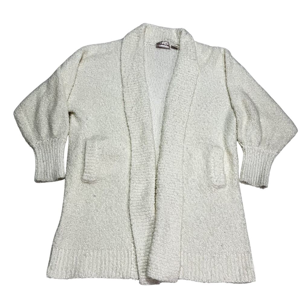 Penbrooke Lane Cream White Long Cardigan Duster Stretchy Acrylic Loop Size Small